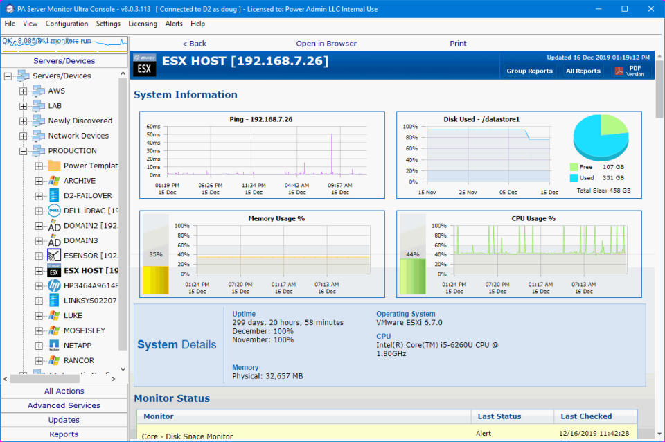 screenshot of PA Server Monitor